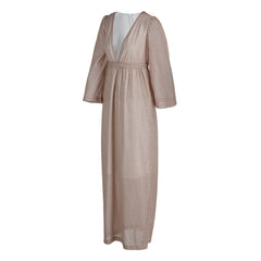 Fashion Elegant Solid Patchwork Fold V Neck Evening Dress Dresses(3 Colors)