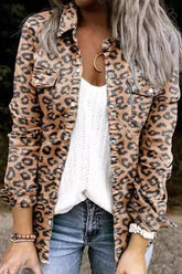 Casual Street Leopard Patchwork Turndown Collar Tops