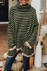 Casual Striped Pocket Turtleneck Sweaters(4 Colors)