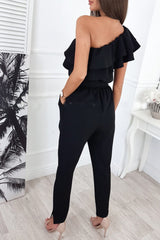 Sweet Elegant Solid Flounce Oblique Collar Regular Jumpsuits