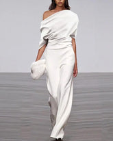 Wrap Top Off Shoulder Wide Leg Jumpsuit