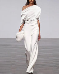 Wrap Top Off Shoulder Wide Leg Jumpsuit