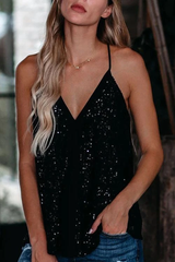 Sequin V Neck Vest Crop Top