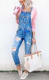 Pockets Ripped Denim Jumpsuit