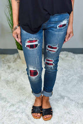Printed Hole Washed White Jeans