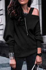 Cold Shoulder Solid Knit Pullover Sweater