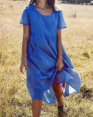 Casual Solid Crew Neck Short Sleeve Loosen Dress