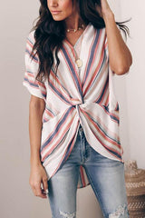 Colorful Striped Twisted Knot Shirt