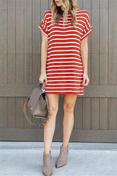 Casual Striped Short Sleeve Mini Dress