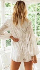 White Crochet Lace Long Sleeves Rompers