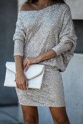 Cold Shoulder Batwing Sleeve Sequin Dress