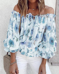 Cold Shoulder Chiffon Puff Sleeve Top