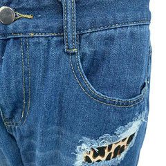 Printed Hole Washed White Jeans