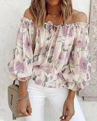 Cold Shoulder Chiffon Puff Sleeve Top