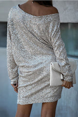 Cold Shoulder Batwing Sleeve Sequin Dress