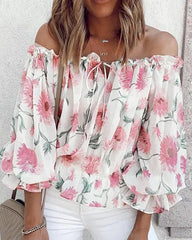 Cold Shoulder Chiffon Puff Sleeve Top