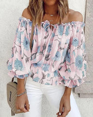 Cold Shoulder Chiffon Puff Sleeve Top
