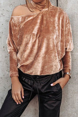 Cold Shoulder Batwing Velvet Tunic Top