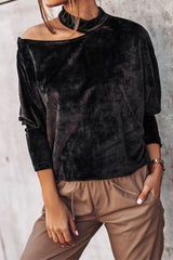 Cold Shoulder Batwing Velvet Tunic Top