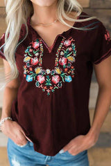Retro Embroidery Short Sleeves Tops(3 Colors)
