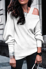 Cold Shoulder Solid Knit Pullover Sweater