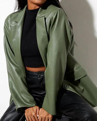 PU Leather Shirt Collar Jacket