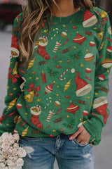 Printed Round Neck Long Sleeves Tops