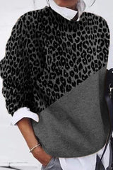 Casual Leopard Splice Pullover Sweater