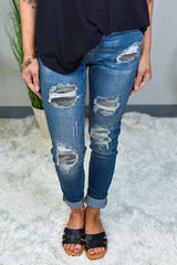 Printed Hole Washed White Jeans