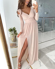 Cold Shoulder Elegant Slit Full Dress