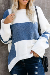 Round Neck Stitching Knit Sweater