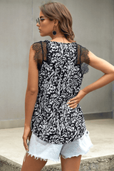 Fashion Printed Lace Patchwork Top