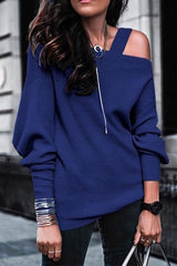 Cold Shoulder Solid Knit Pullover Sweater