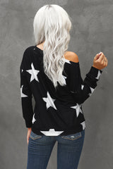 Fashion Five-pointed Star Print Round Neck Black Sweatshirt