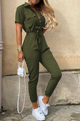 Vintage Drawstring Waist Shirt Jumpsuit