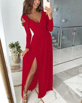 Cold Shoulder Elegant Slit Full Dress