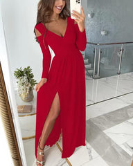 Cold Shoulder Elegant Slit Full Dress