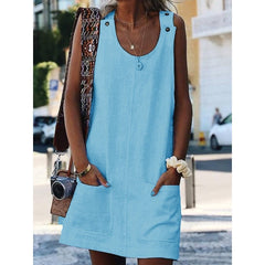 Round Neck Women Shift Cotton-Blend Dresses