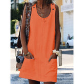 Round Neck Women Shift Cotton-Blend Dresses