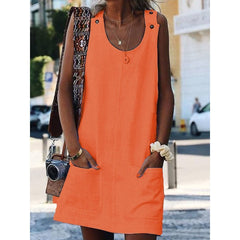 Round Neck Women Shift Cotton-Blend Dresses