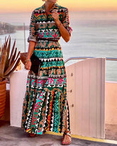 Fashion Long Sleeve Holiday Print Dress