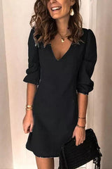 Puff Sleeve Simple Denim Dress