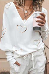 Bronzing V-Neck Casual Bat Sleeve Top