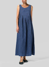 Round Neck Plain Casual Cotton-Blend Casualdress