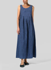 Round Neck Plain Casual Cotton-Blend Casualdress