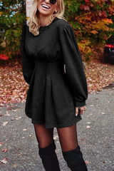 Puff Sleeves Sweater Dress