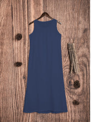Round Neck Plain Casual Cotton-Blend Casualdress