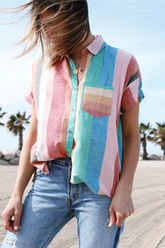 Rainbow Stripe Lapel Blouse