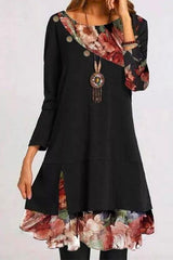 Chiffon Floral Splice Long Sleeves Dress