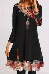 Chiffon Floral Splice Long Sleeves Dress